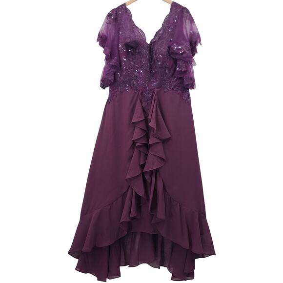 Mother of the Bride Asymmetrical formal Gown Embroidered floral bodice Size 16W - Picture 4 of 16